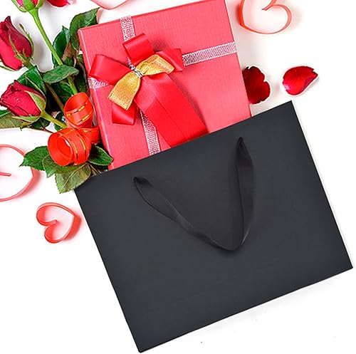 Miniatura 4 de HUAPRINT Bolsa de regalo negra, paquete de 12 bolsas de compras negras con asas de cinta, 7 x 4 x 9 pulgadas, bolsas de regalo para manualidades,