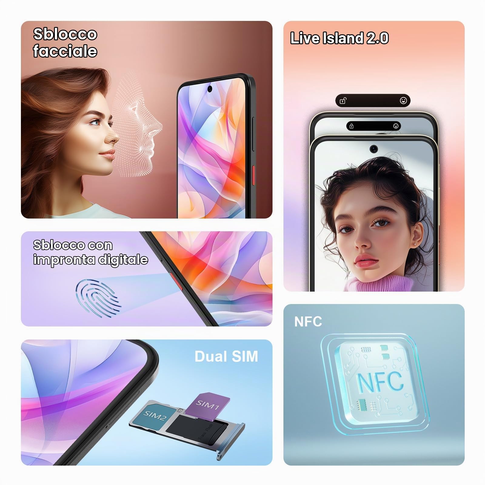 ZTE Blade V70 Vita Smartphone, 6,7" FHD + Display (120Hz), fotocamera principale da 50 MP, batteria da 5000 mAh, 4 GB RAM + 256 GB di memoria, telefono cellulare senza contratto, Android 14, Dual SIM