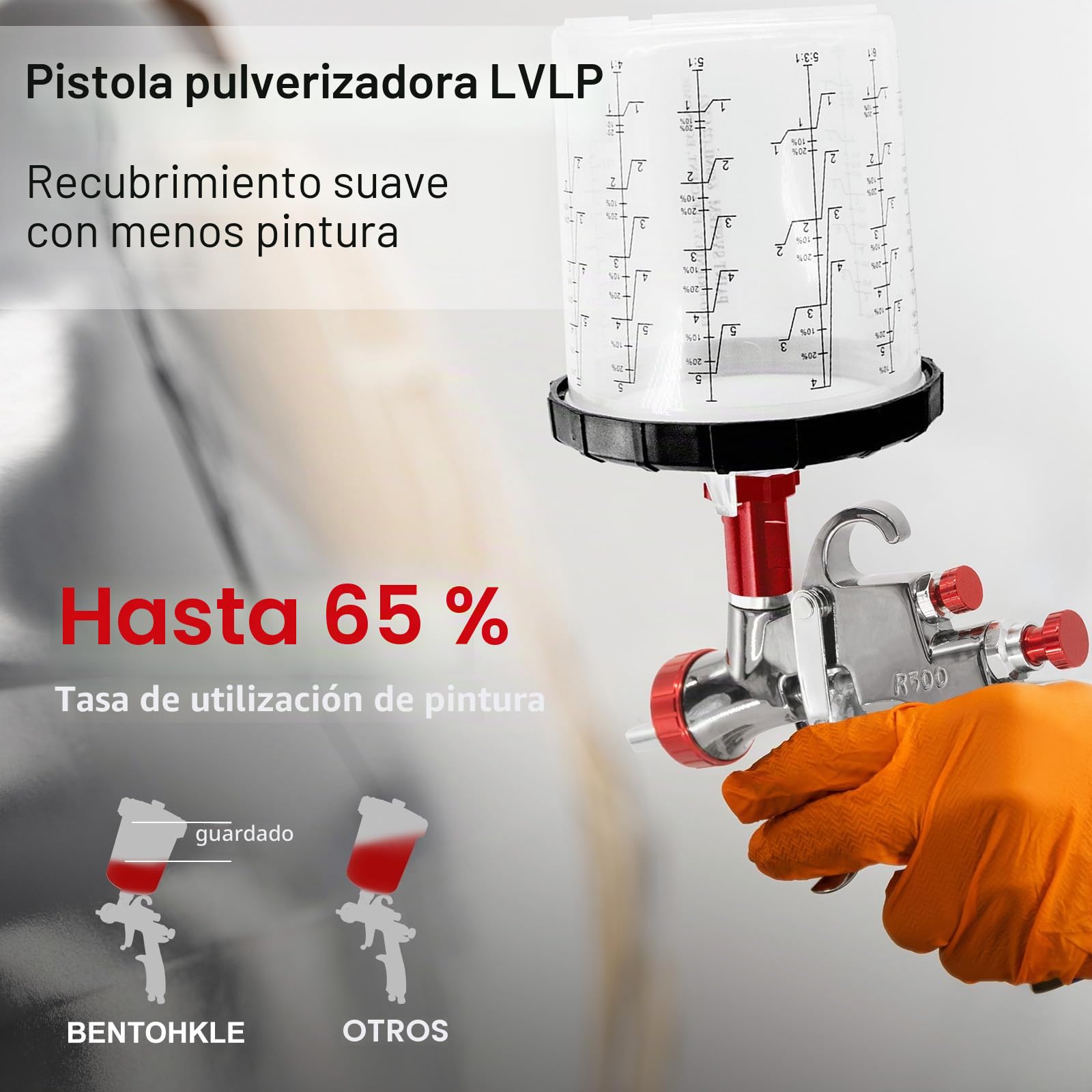LVLP Pistola de pulverización de Aire, Pistola de pulverización con 10 Vasos Desechables de 650 ml, 3 boquillas de 1,3/1,7/2,0 mm y regulador de Aire (1,3/1,7/2,0+10 Disposable Paint Cups) | LVLP R500 Pistola de pintura automotriz para pintura de hogar, c