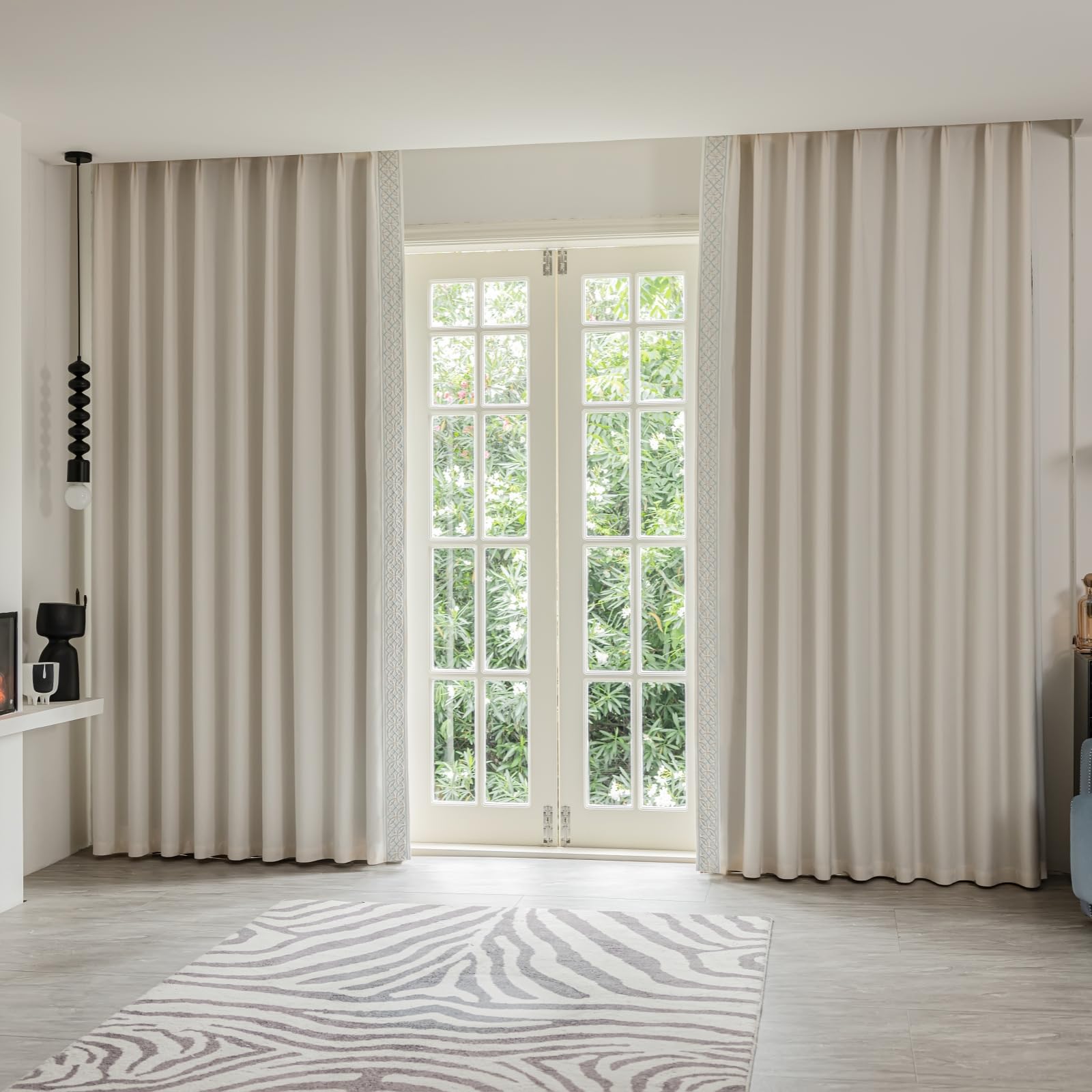 VisionaryHomeDesign Linen Blend Curtains with Lining, Warm Yellow-Cream Tape Trim Memory Trained Drapes,(50" W x 102" L)