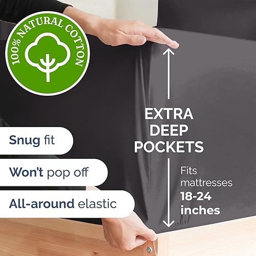 Miniatura 3 de Juego de sábanas de 4 piezas con bolsillos extra profundos de 400 hilos, 100% algodón, tamaño California King, transpirable y refrescante, juego de