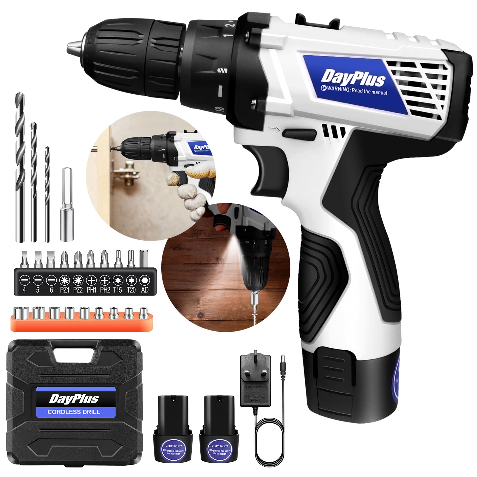 16.8V Cordless Power Drill Driver, Compact Small Handheld Electric Screwdriver and Drill Bits Set, 45Nm and 18+1 Torque Setting, 2 Variable Speed Cordless Drill with 2 Batteries 1.5Ah & 23 Accessories