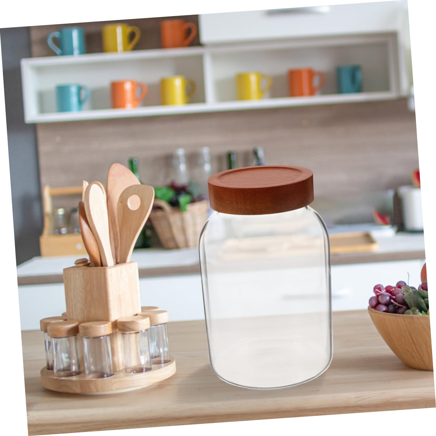 Glasbehälter mit Holzdeckel Luftdicht Verschlossen für Kaffeebohnen Tee Müsli und Süßigkeiten Wiederverwendbar und Langlebig