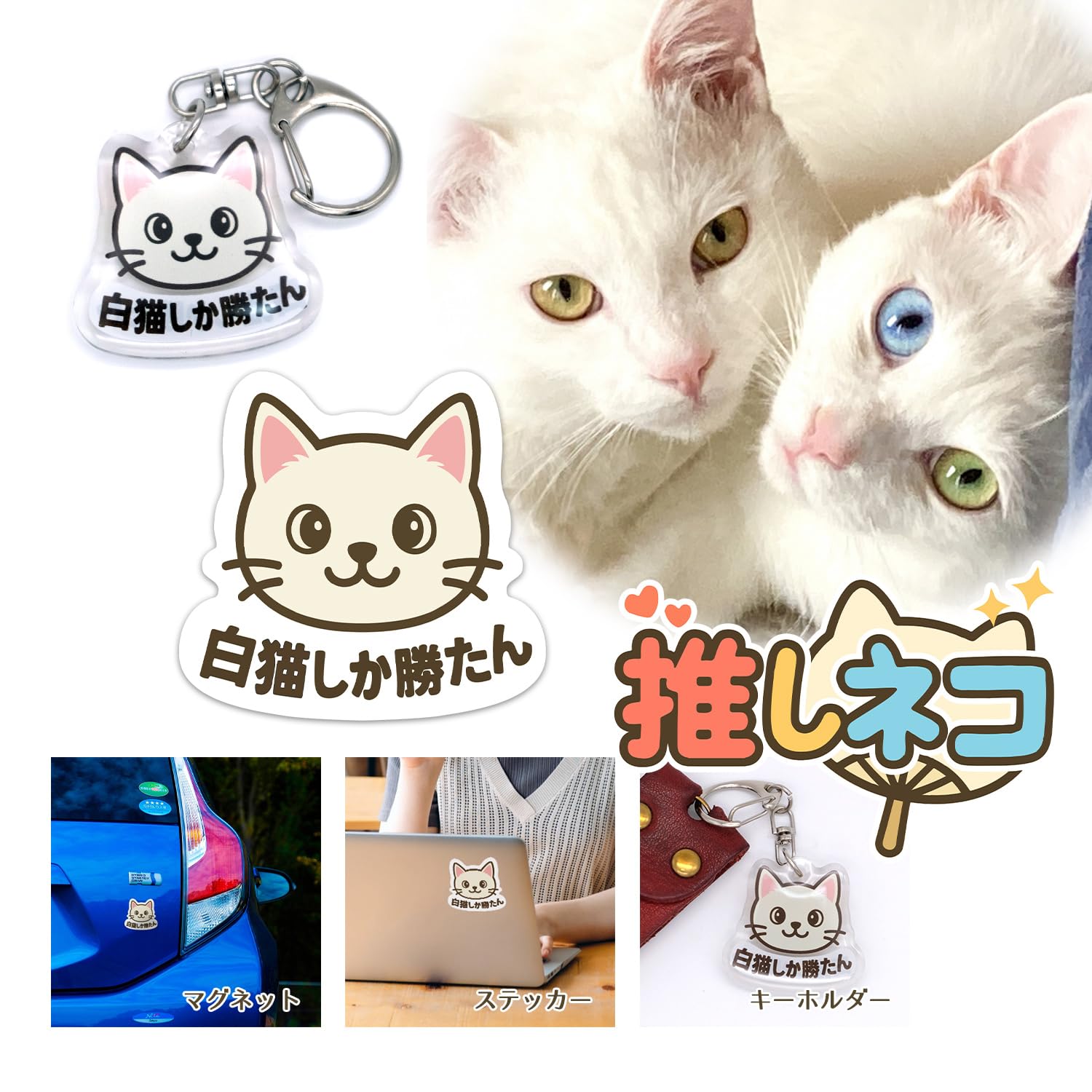 Amazon.co.jp: 推しネコ 白猫しか勝たん マグネットステッカー 耐候