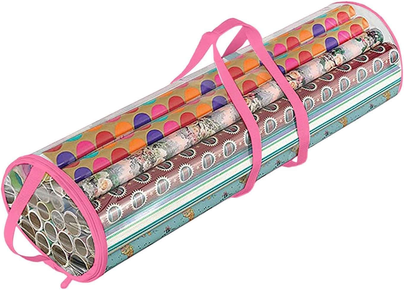 Christmas Wrapping Paper Storage Clear Window Handle Tote Organizer