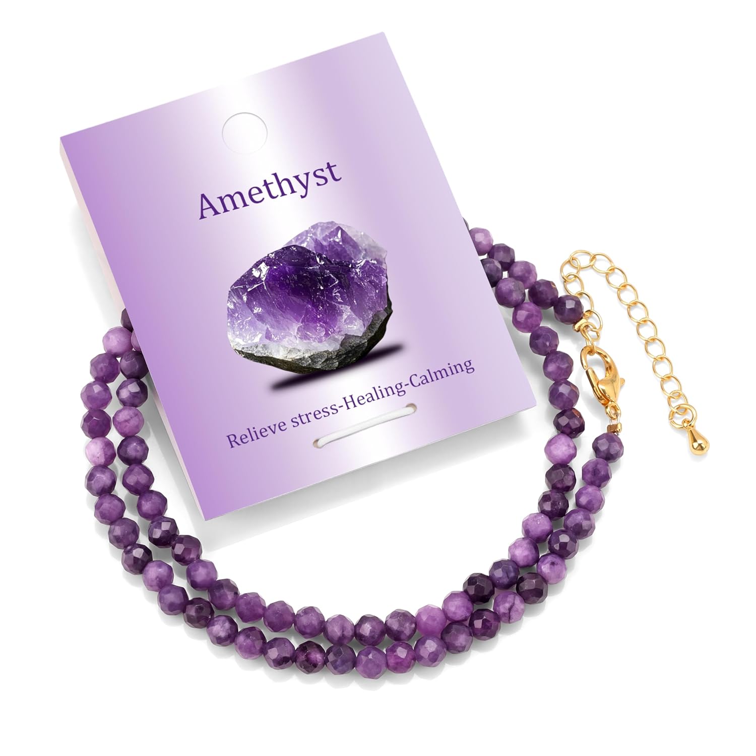 Healing Crystal Beaded Necklaces for Women Handmade Natural Stone Choker Beaded Necklace Small 4mm Faceted Beads Spiritual Crystal Jewelry for Women