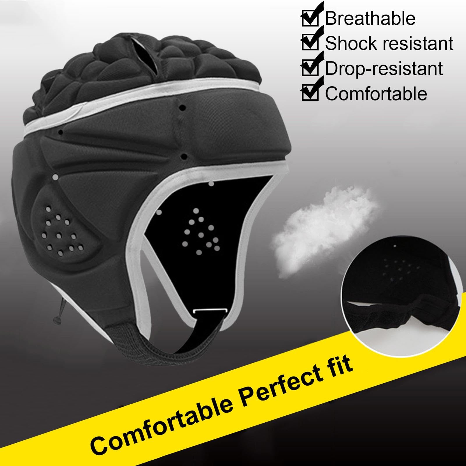 Casque De Protection Rugby Ultra-Mince, Couvre-Chef De Football Souple Réglable pour Enfant Garçons - 34x20cm, Les 6 À 13 Ans