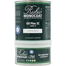 Rubio Monocoat Oil Finish for Wood 14 m  - Cotton White | Oil Plus 2C | Linseed Oil, Quick Drying for Indoor Wood, Includes Accelerator Part B | Protection 350 ml