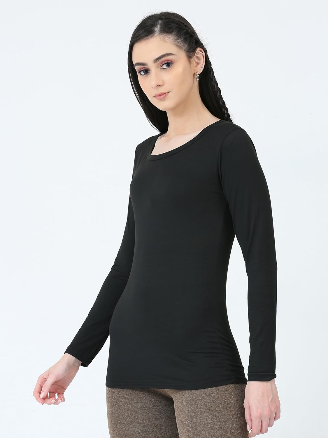 Heat Logic Women’s Thermal Long Sleeve - Warm Fleece-Lined Base Layer for Cold Weather, Black - Image 3