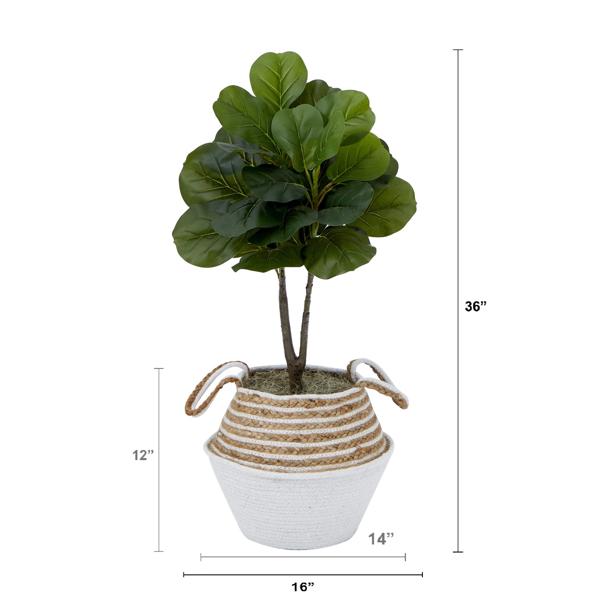 Nearly Natural 3ft. Artificial Fiddle Leaf Fig Tree with Handmade Cotton & Jute Woven Basket DIY Kit