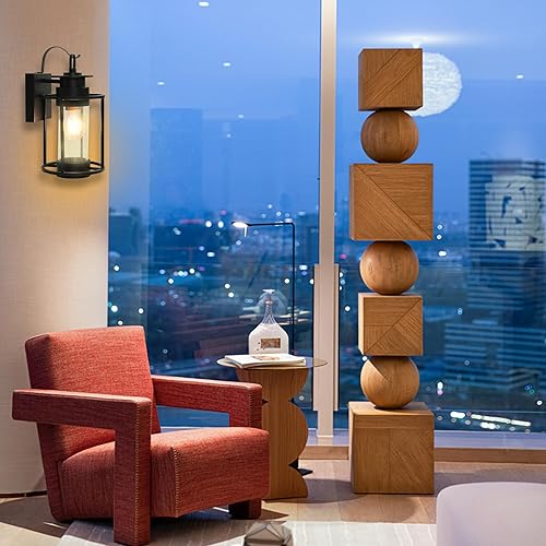 Miniatura 5 de MONKFISH Lámpara de pared negra para exteriores con pantalla de cristal de burbujas, buena lámpara para porches, jardines, terrazas, garajes,