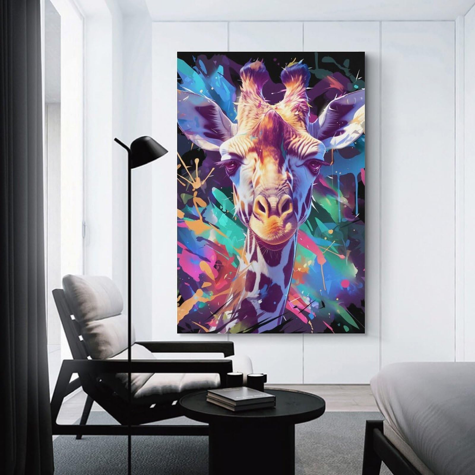 Junmoney Colorful Giraffe Portrait(7) Canvas Wall Decor, 24x36inch(60x90cm), for Art Walls, Layered Displays Or Homes, Home Wall Art for Statement Displays