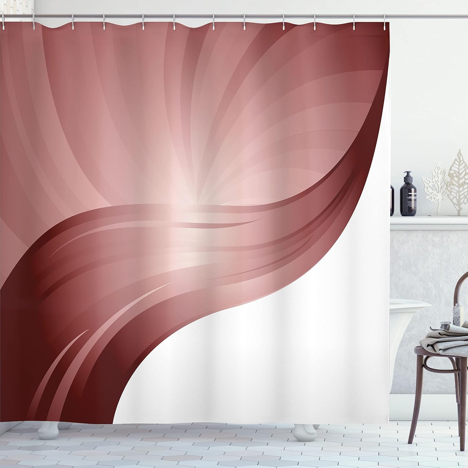 Ambesonne Contemporary Shower Curtain, Spiraling Stripes with Monochrome Tones Modern Art Inspirations Abstract, Cloth Fabric Bathroom Decor Set with Hooks, 69" W x 70" L, Taupe Mauve