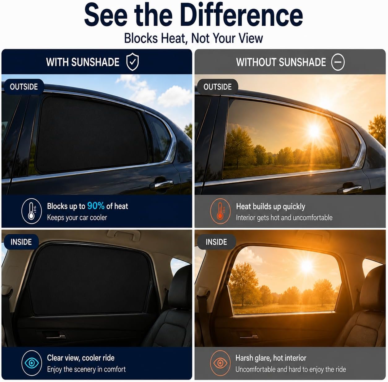 Car Window Shades for 2015-2025 Fo'rd F150 Rear Side Window Shade | Breathable Car Privacy Window Covers, UV Protection & Heat Insulation, Sunshade for Baby Camping Napping, 2PCS
