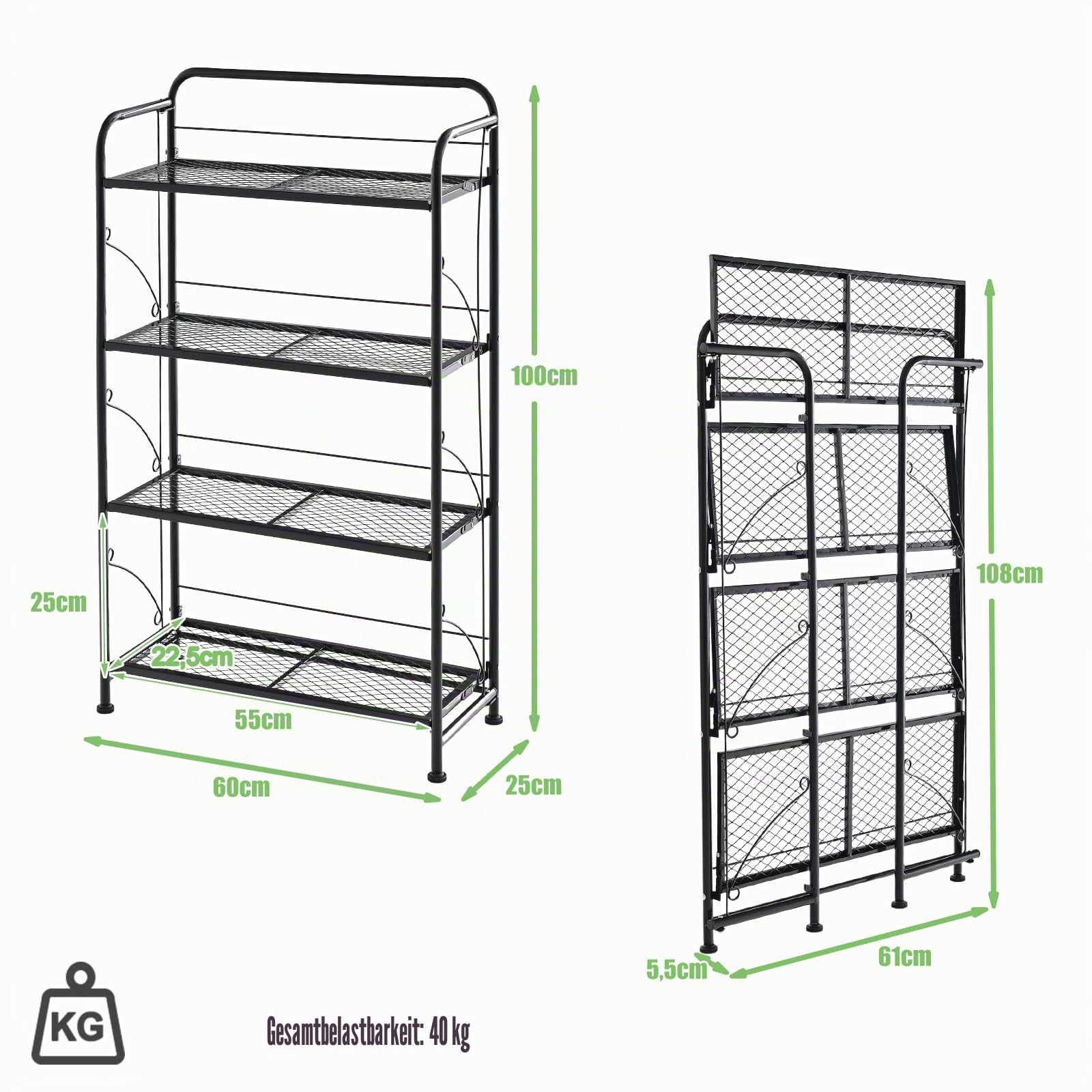 HOMASIS Pflanzregal mit 4 Ebenen, Klappbarer Pflanzenständer aus Metall, Blumenregal mit verstellbare Ablagen, Mehrzweckregal Blumentreppe Pflanzentreppe für Balkon, Garten, 60 x 25 x 100 cm, Schwarz