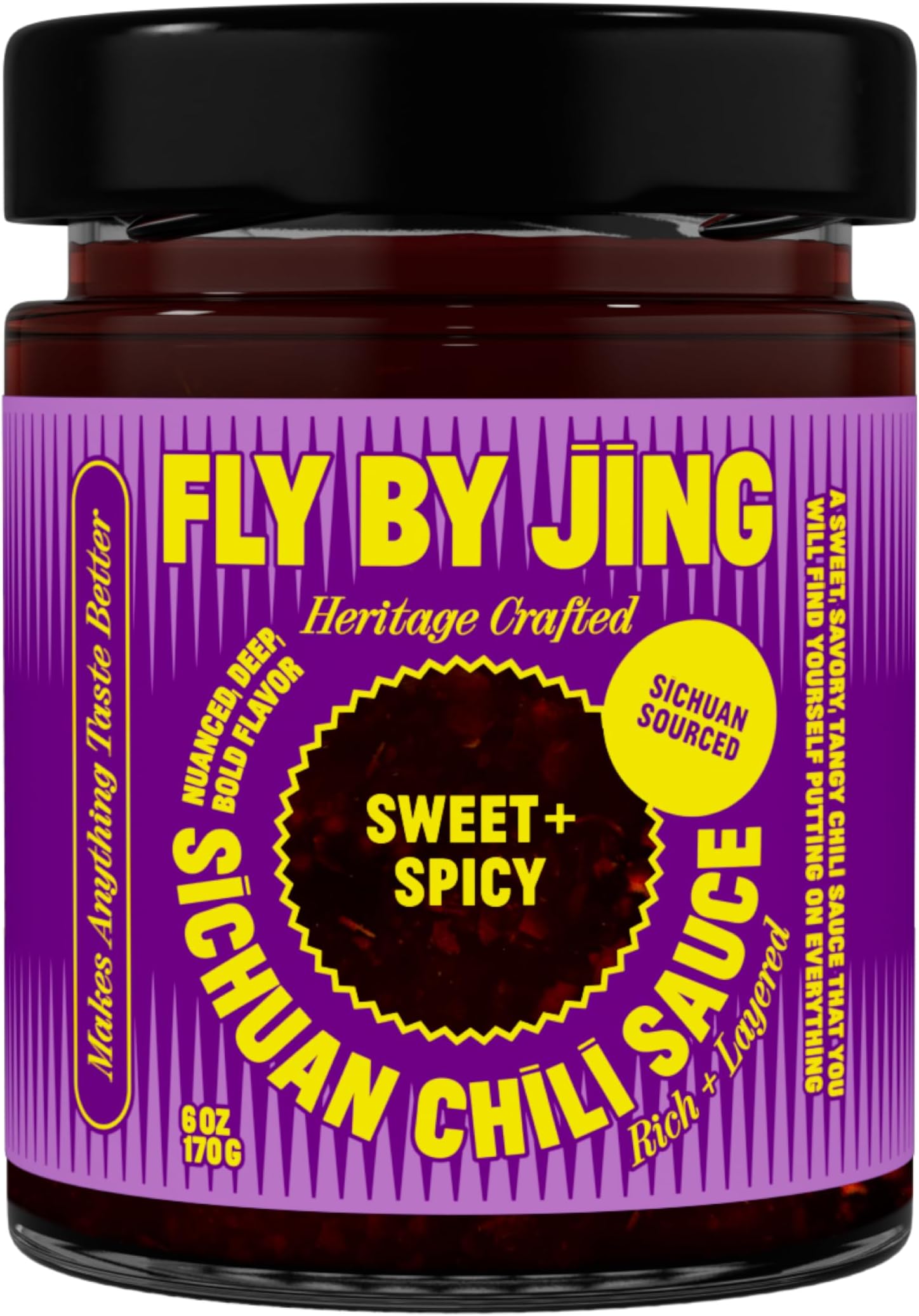 FLYBYJING Sweet + Spicy Sichuan Chili Sauce: Premium Sweet Chili Oil for Drizzling, Stir Fry & Marinades - Tangy, Savory, Vegan Hot Sauce - Good on Noodles, Dumplings, Eggs & More, 6oz (Pack of 1)