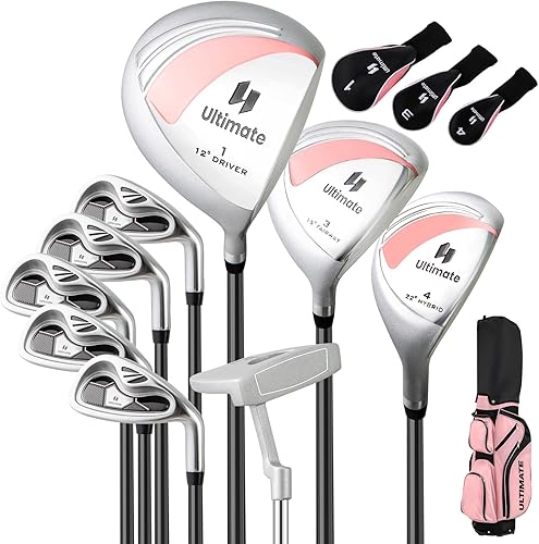 Tangkula Juego completo de palos de golf para mujer, 10 piezas para mano derecha, incluye controlador de aleación de 460 cc, 3# madera de Fairway,