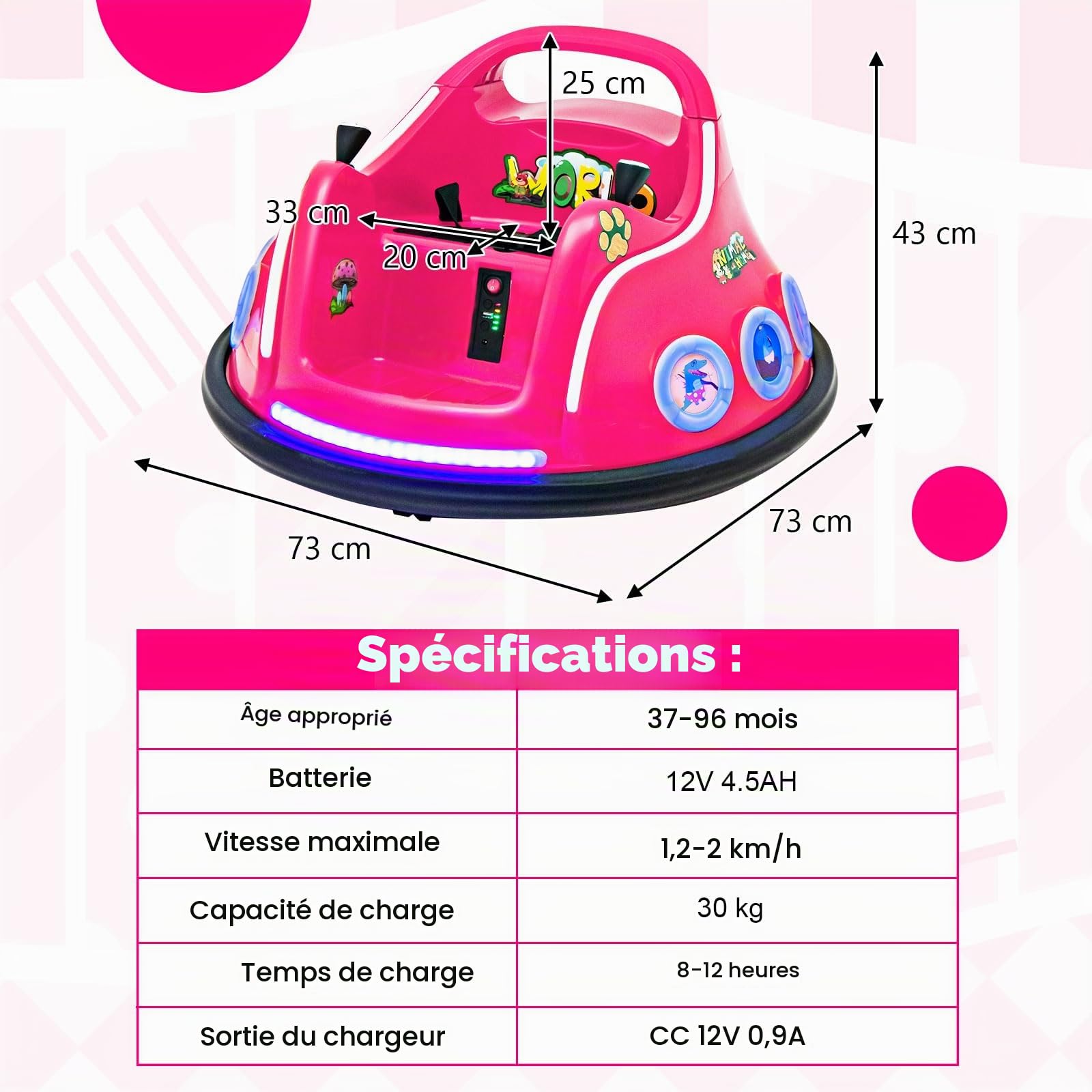 GOPLUS Voiture Électrique Enfants 1 Place 12V avec Lumière, Musique, Rotation à 360º avec Télécommande Parental, Auto-Tamponneuse Electrique pour Enfants 3-8 Ans, 73X73X43CM(Bleu) (Rose)