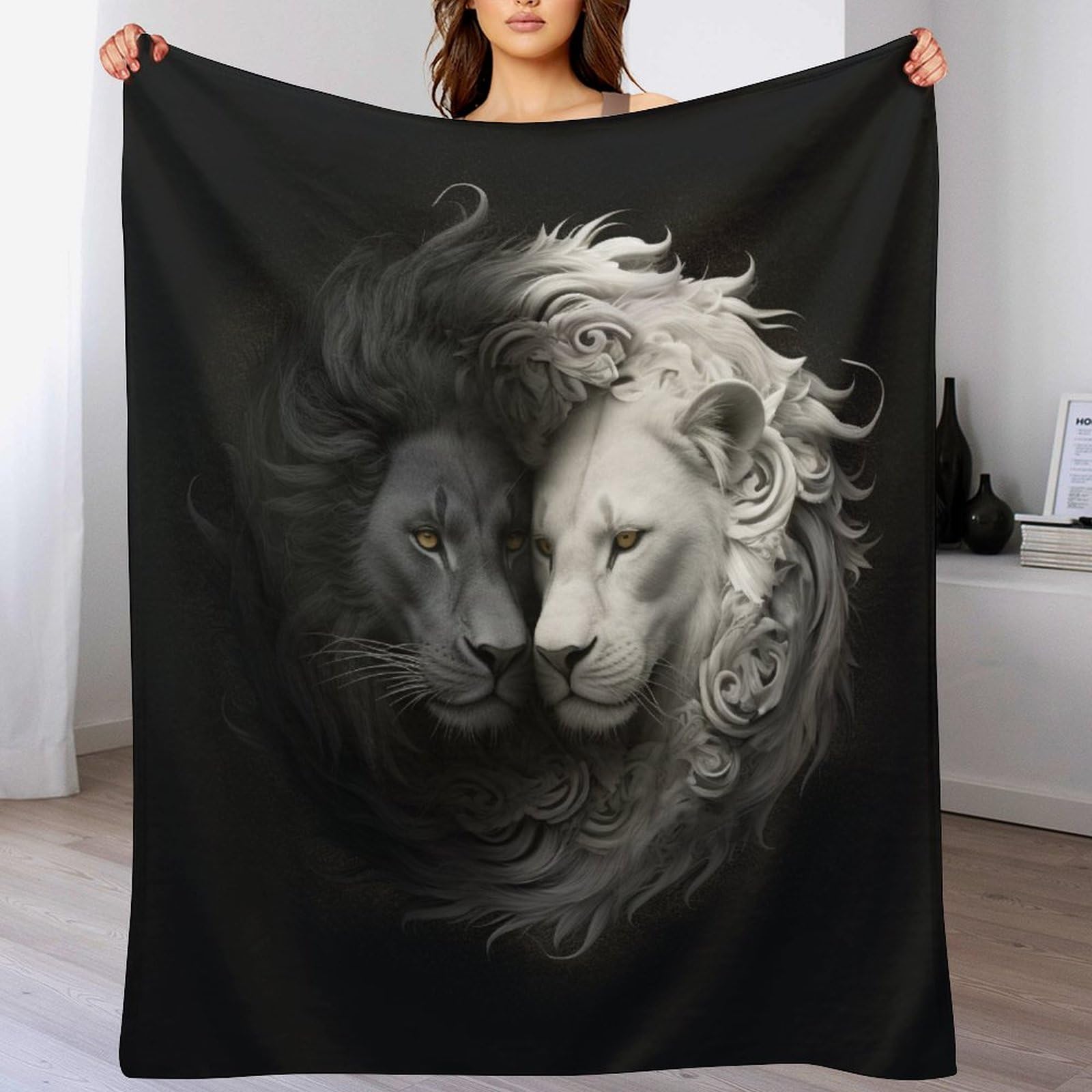 Couverture tigre yin yang en polaire 100x130cm | Plaid canapé