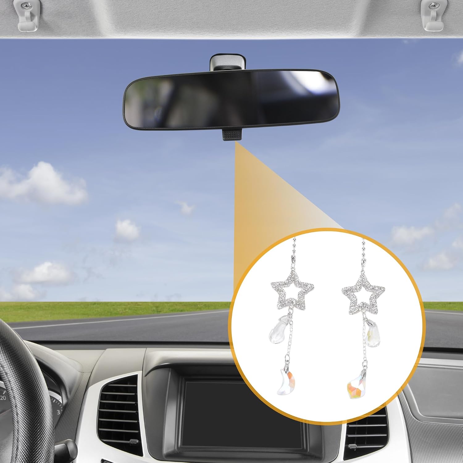 1 Pair Artificial Crystal Hollow Five-pointed Star Car Rear View Mirror Pendant Accessories Car Hanging Ornament Clear image 3