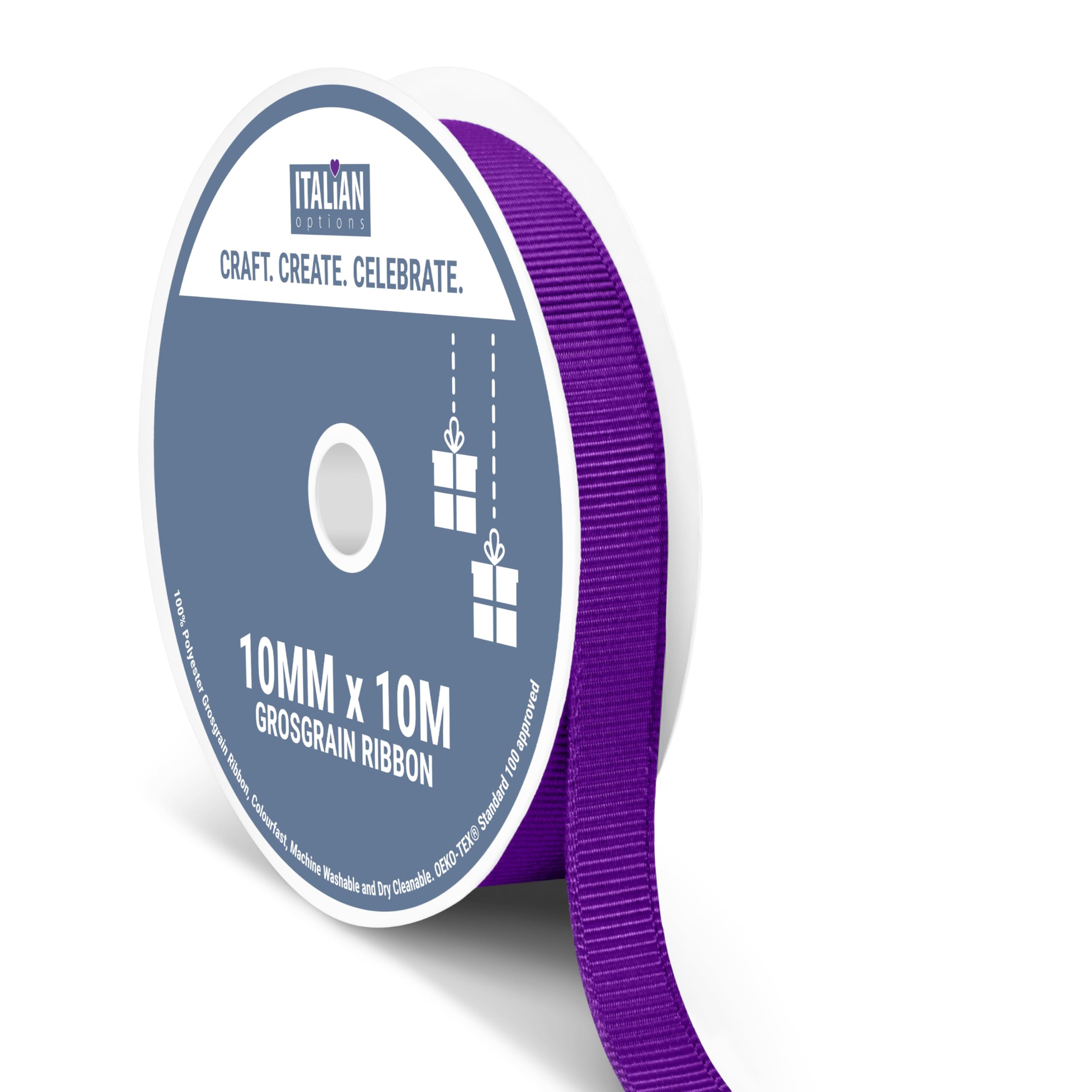 Italian Options Grosgrain Ribbon 10mm, Strong Plain Purple Ribbon for Bows, Wedding, Crafting, Sewing, Hair Accessories, Gift Wrap, 10 mm x 10 Metre Roll, Purple
