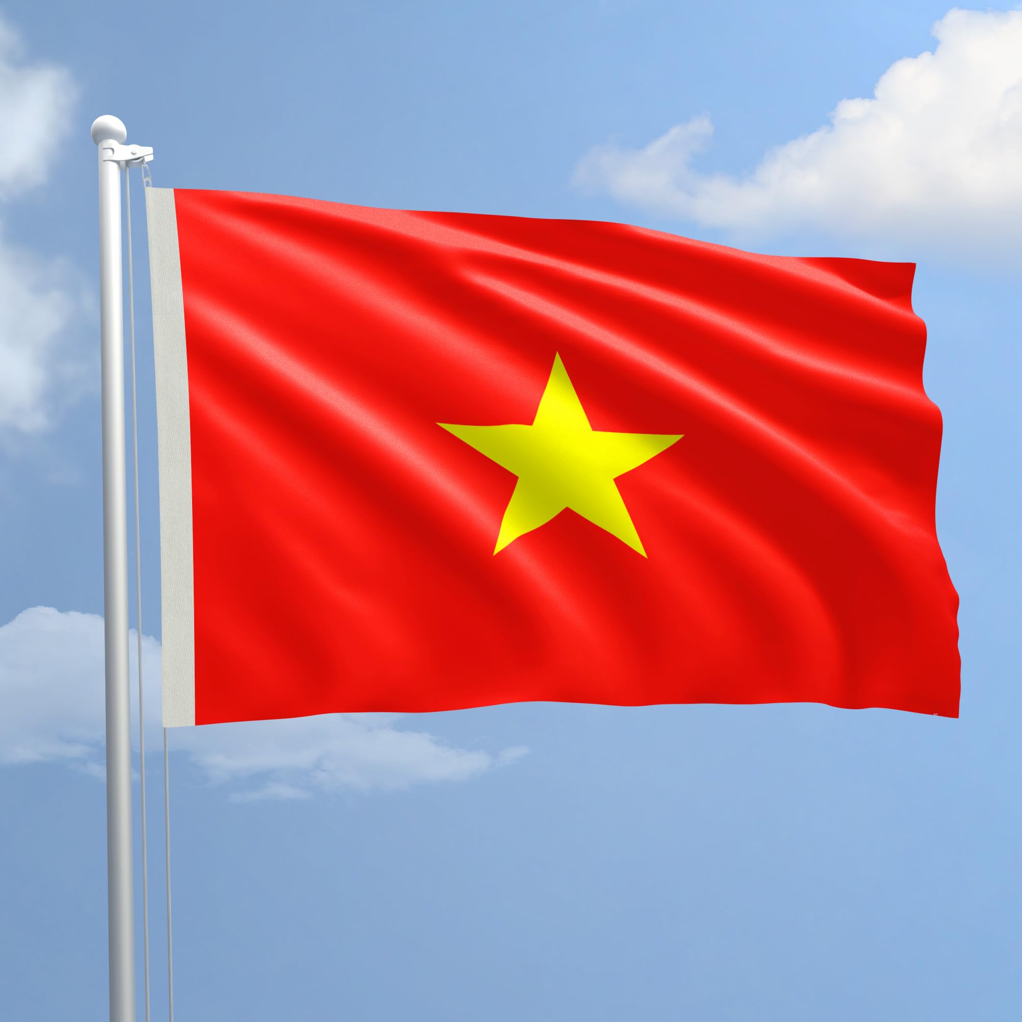 Bandiera Vietnam 300 x 450 cm in Poliestere Nautico Ignifugo 115 g/mq per Uso Interno ed Esterno con Finiture Professionali, Doppie Cuciture, Corda e Guaina, Colori Brillanti e Duraturi