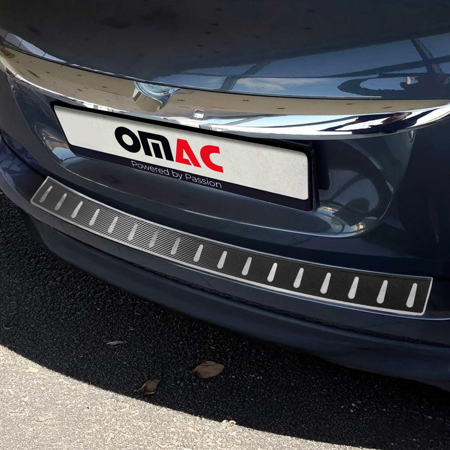 OMAC Rear Bumper Sill Cover for Fiat 500X 2016-2024 Carbon Foiled S.Steel Black 1Pcs