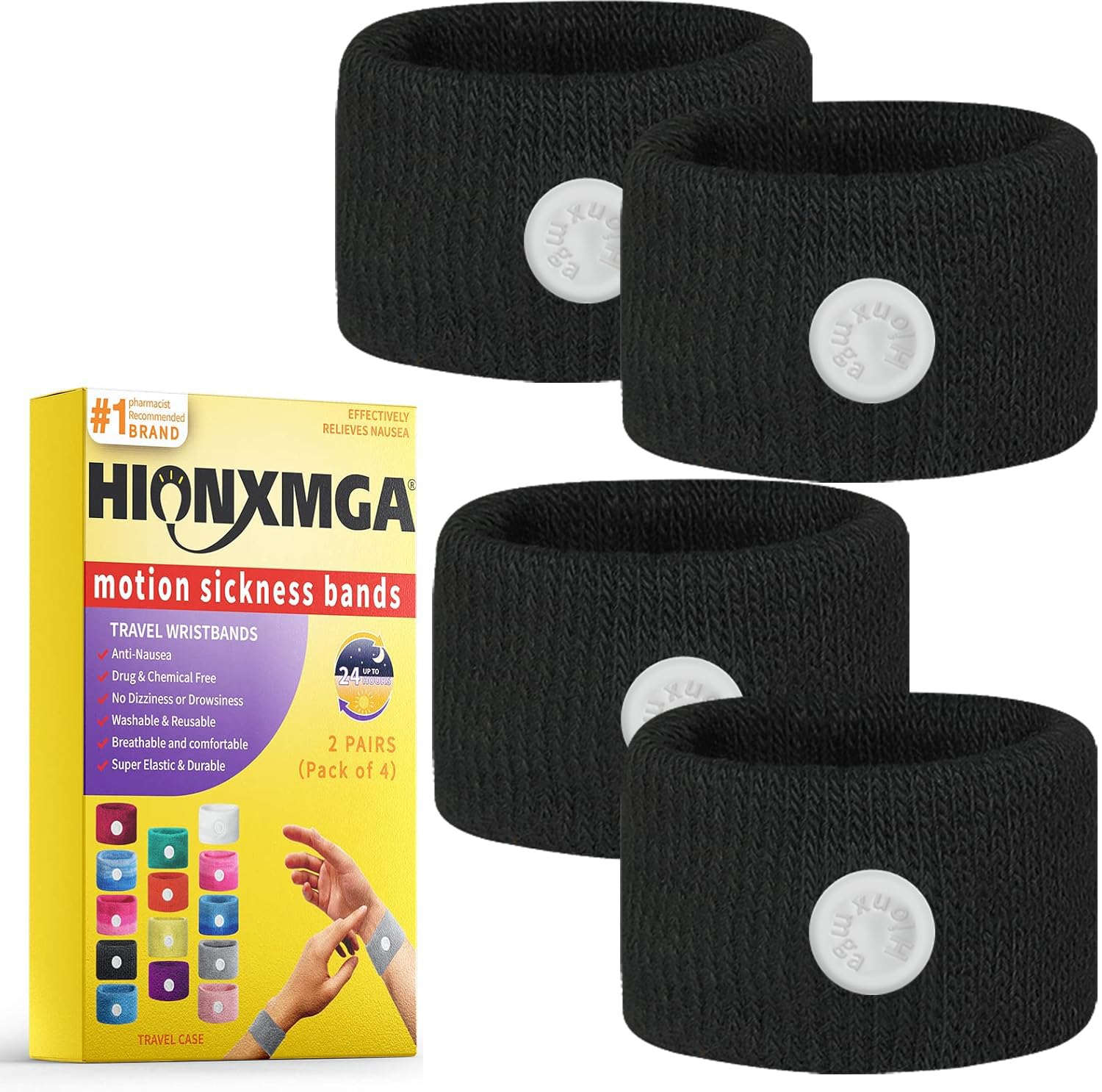 2 Pairs Travel Sickness Bands for Motion Nausea Relief – Acupressure Wristbands for Car, Boat, Flight & Morning Sickness – Reusable & Comfortable Travel Essentials for Adults & Kids