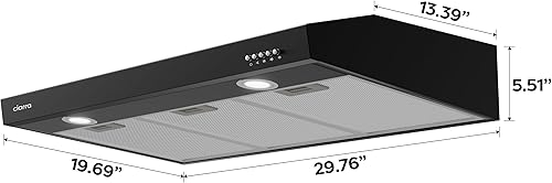 Miniatura 2 de CIARRA Campana extractora negra de 30 pulgadas para debajo del gabinete sin conductos convertible, campana de ventilación delgada para estufa de