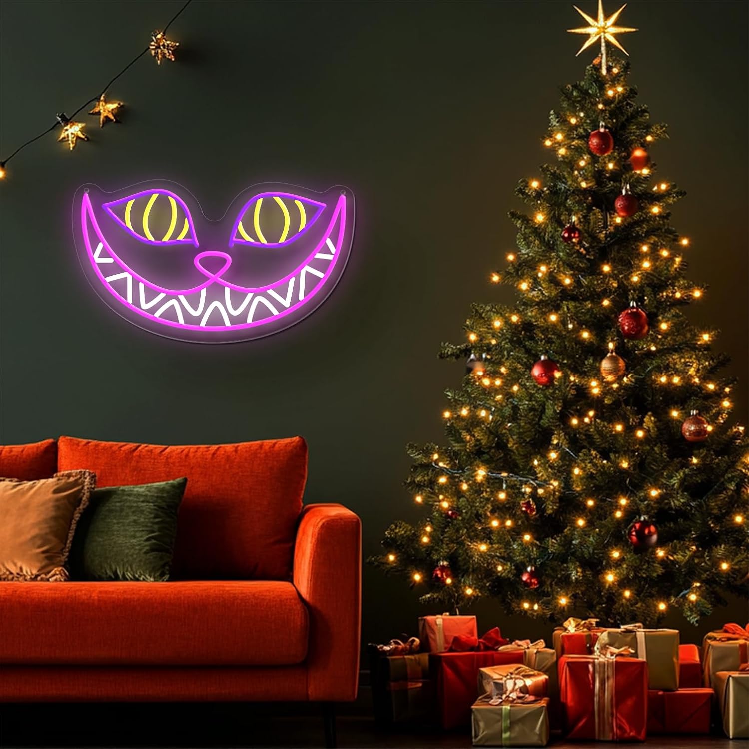 Cheshire Cat Neon Sign – Smile Cat Dimmable Alice in Wonderland Decor, Whimsical Neon Light Wall Art Decor for Bedroom, Tea Party Bar Background Decoration Birthday Gifts