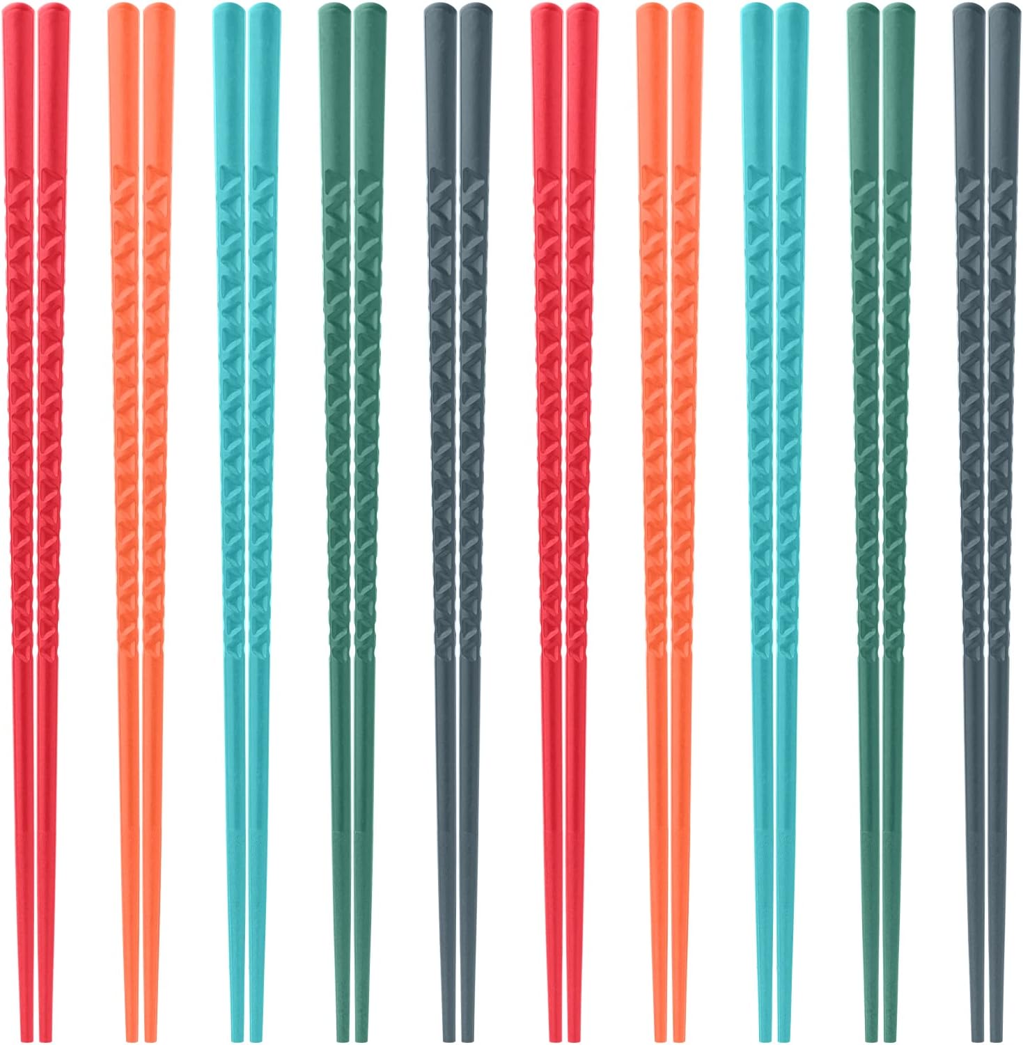 Ohtomber 10 Pairs Chopsticks Reusable - 9.5 Inch Fiberglass Chopsticks, Japanese Style Non-Slip Chop Sticks Pack, Multicolor