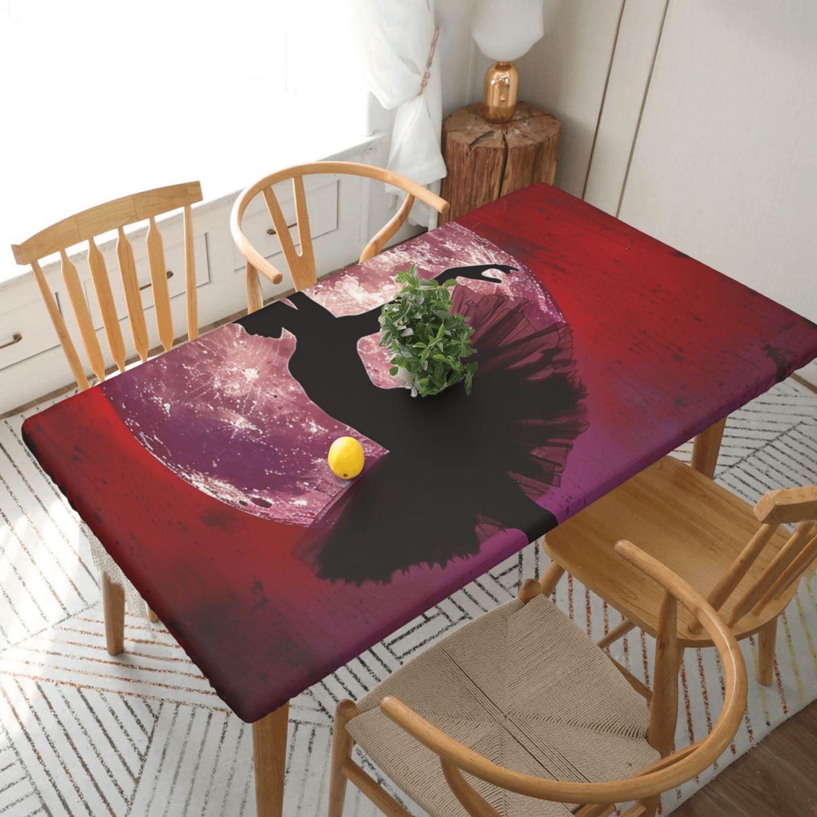 WPKJU Ballerina Dance Printed Tablecloths 5ft Rectangular Table Covers Washable Polyester Decorative Table Cloth for Dining Table Picnic Wedding
