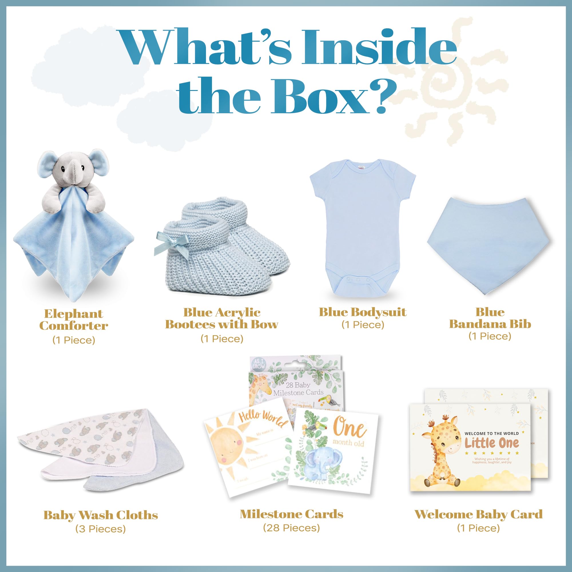 Hattie’s Gifts Baby Hamper, Newborn Essentials Gift Set for Baby Boy with Bodysuit Booties, Bib, Elephant Comforter - Image 3