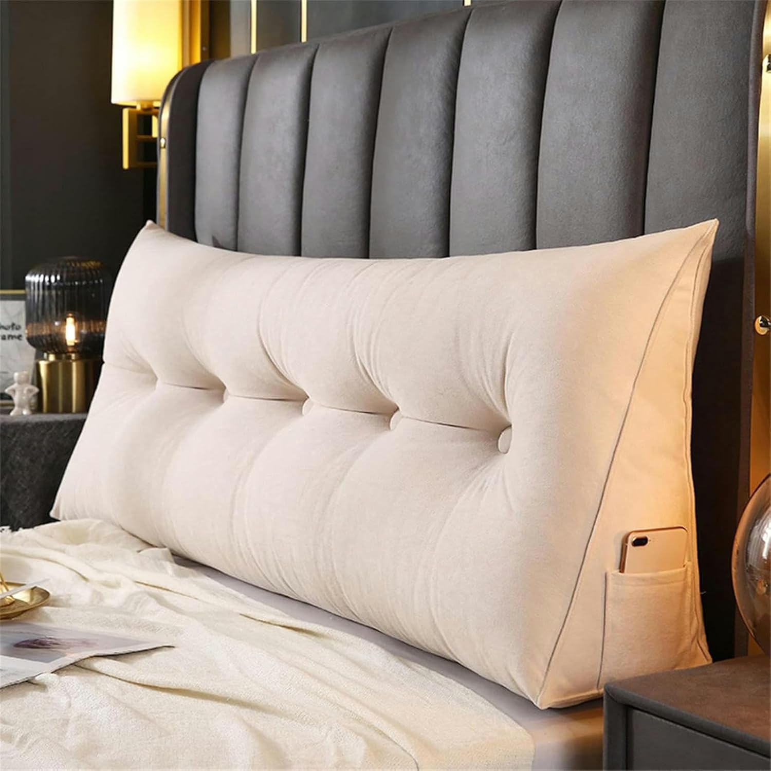 Large Triangular Reading Wedge Pillow,Dorm Room Headboard Back Daybed Bolster Positioning Support Backrest Bed Rest Cushion with Removable Cover Full Size~/