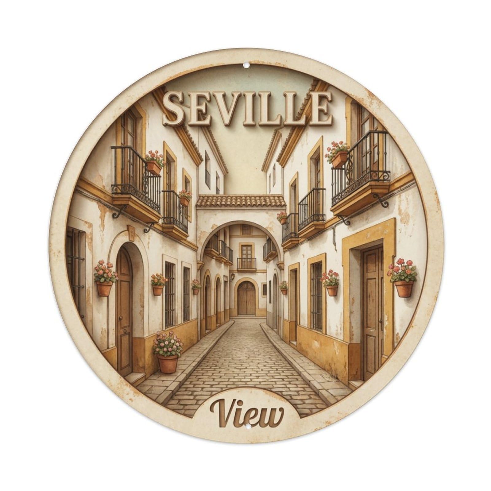 Vintage Travel Seville Spain Scene Metal Tin Sign