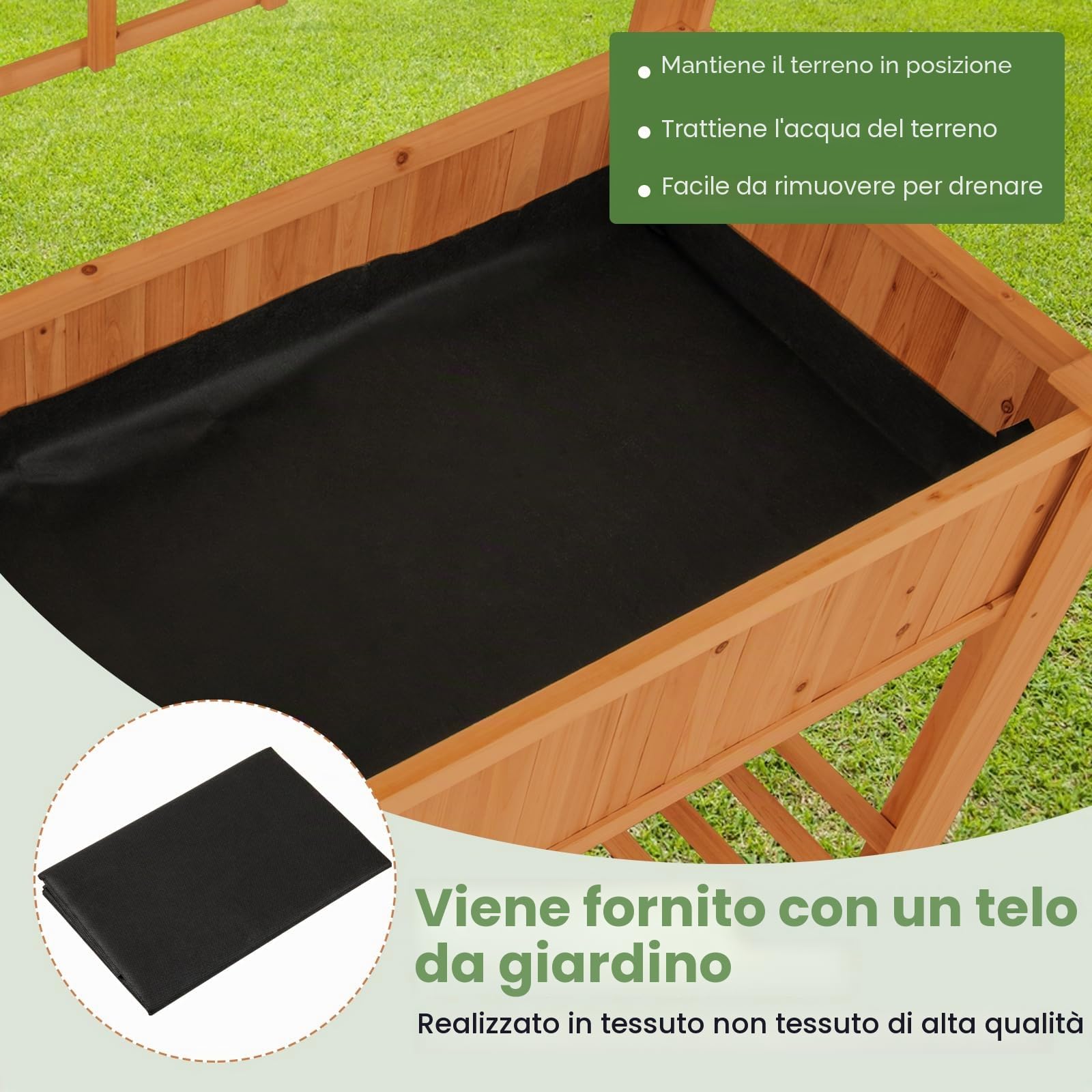 HOMASIS Fioriera Rialzata con Traliccio, Vaso per Piante in Legno con Ripiano e Fori di Drenaggio, Letto da Giardino, Orto da Esterno per Fiori Verdure Erbe, 116 x 59 x 150 cm (Arancione)
