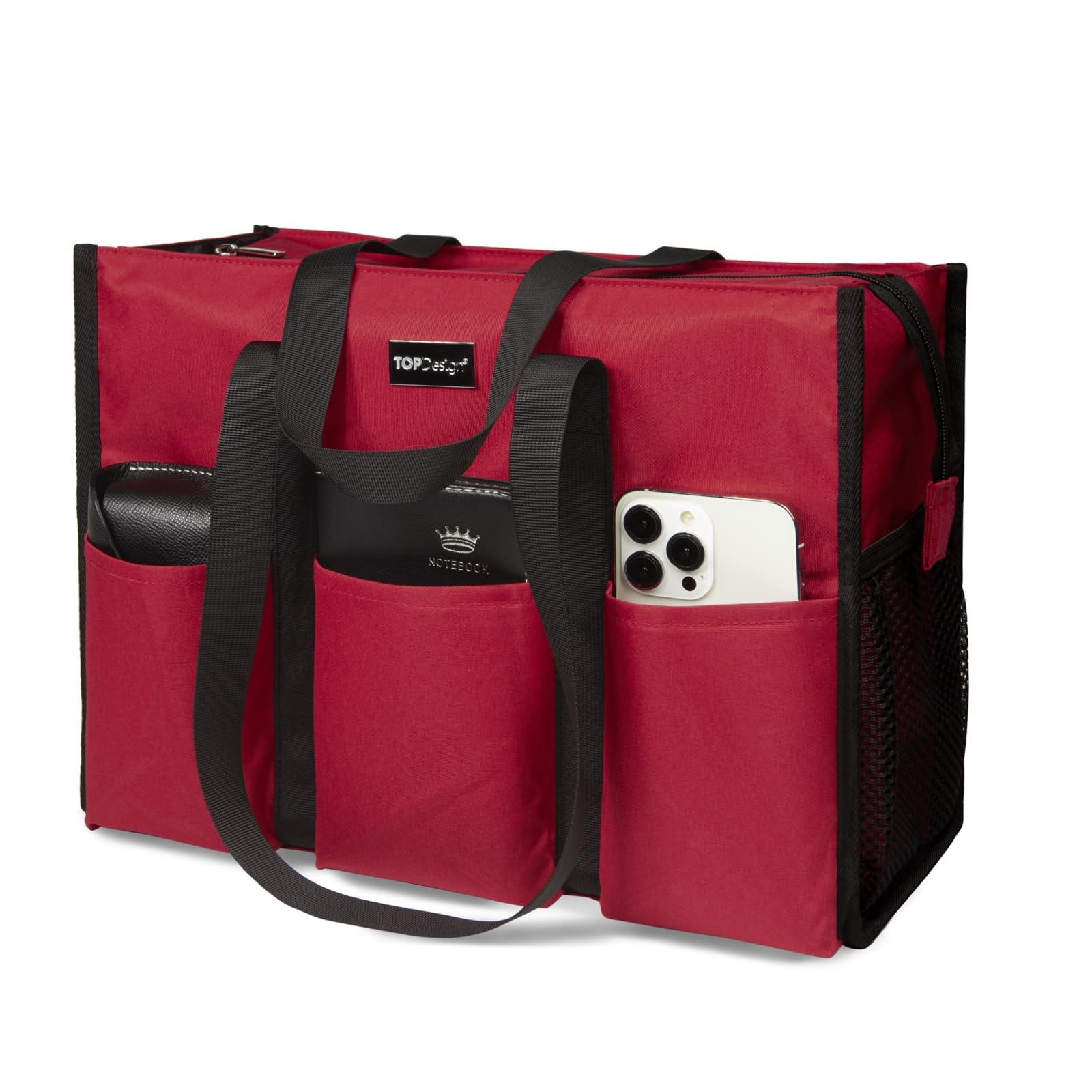 TOPDesign Utility Water Resistant Tote Bag with 13 Pockets, Zipper Closure