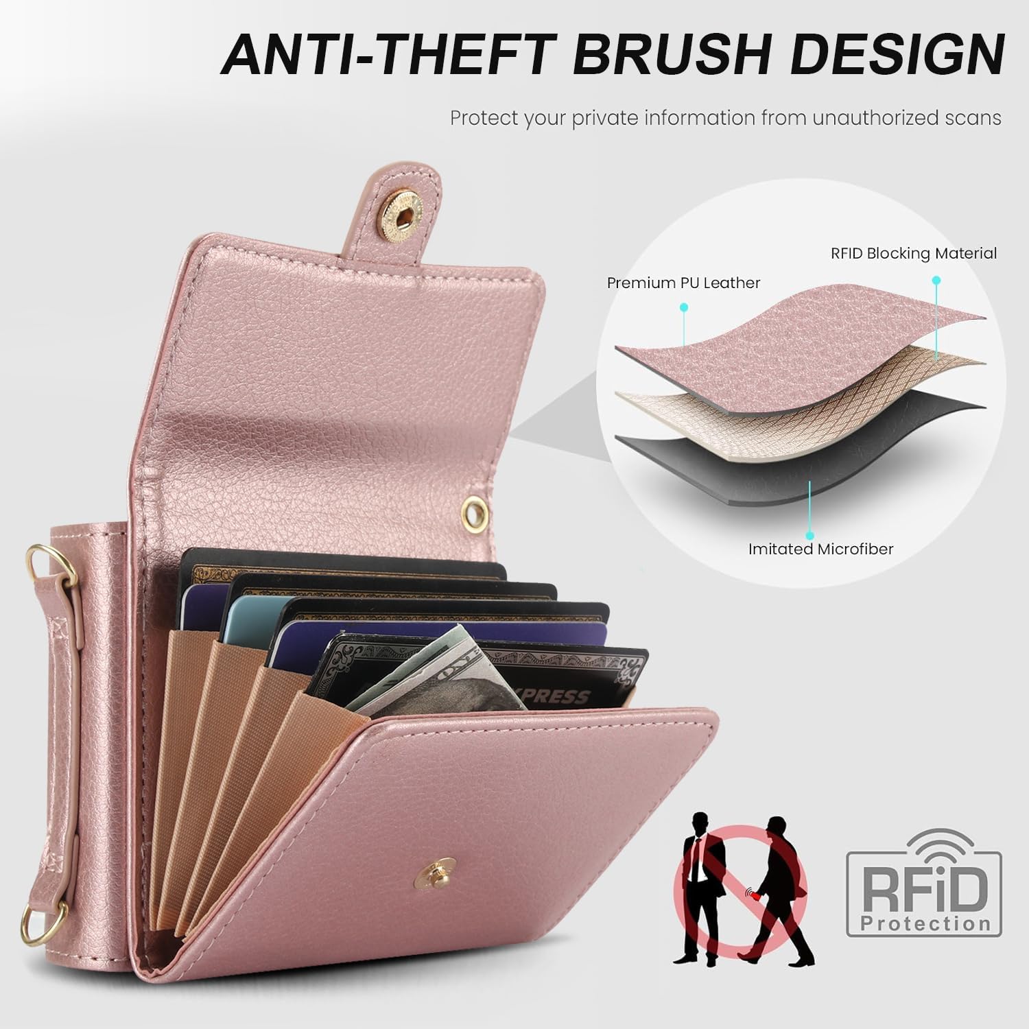 Phone Case for Samsung Galaxy Z Flip 4 5G 2022 Wallet Cover with Crossbody Wrist Strap Lanyard Credit Card Holder Slot Stand RFID Blocking Cell leather ZFlip4 Z4 Flip4 4Z Women Men Girls Rose Gold