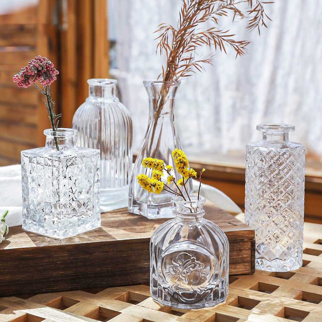 Lot De 20 Mini Vases En Verre Transparent - 50 Ml Chacun - 43 X 74 Mm - Décoration De Table Vintage Pour Mariage, Centre De Table, Bureau, Salon - Idée Créative DIY - 6