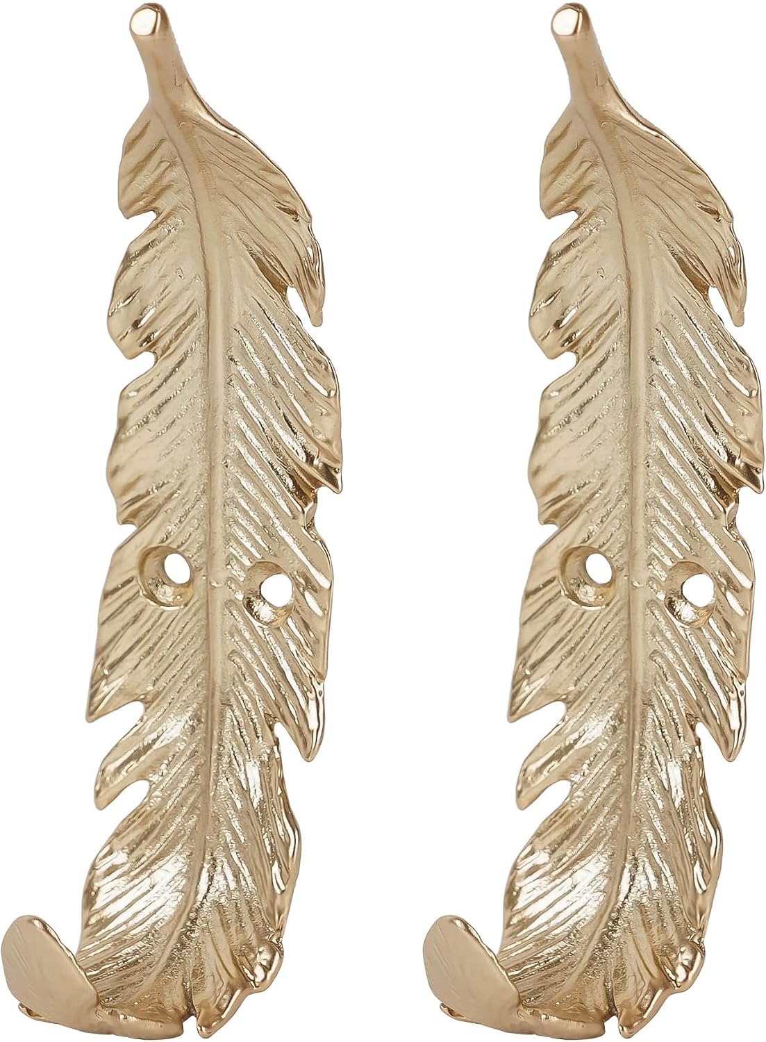 SOFFEE DESIGN 2PCS Feather Wall Hooks, Vintage Gold 3D Plumage Design, Heavy Duty Robe Hook for Bathroom or Coat Rack, Rustic Entryway Organizer