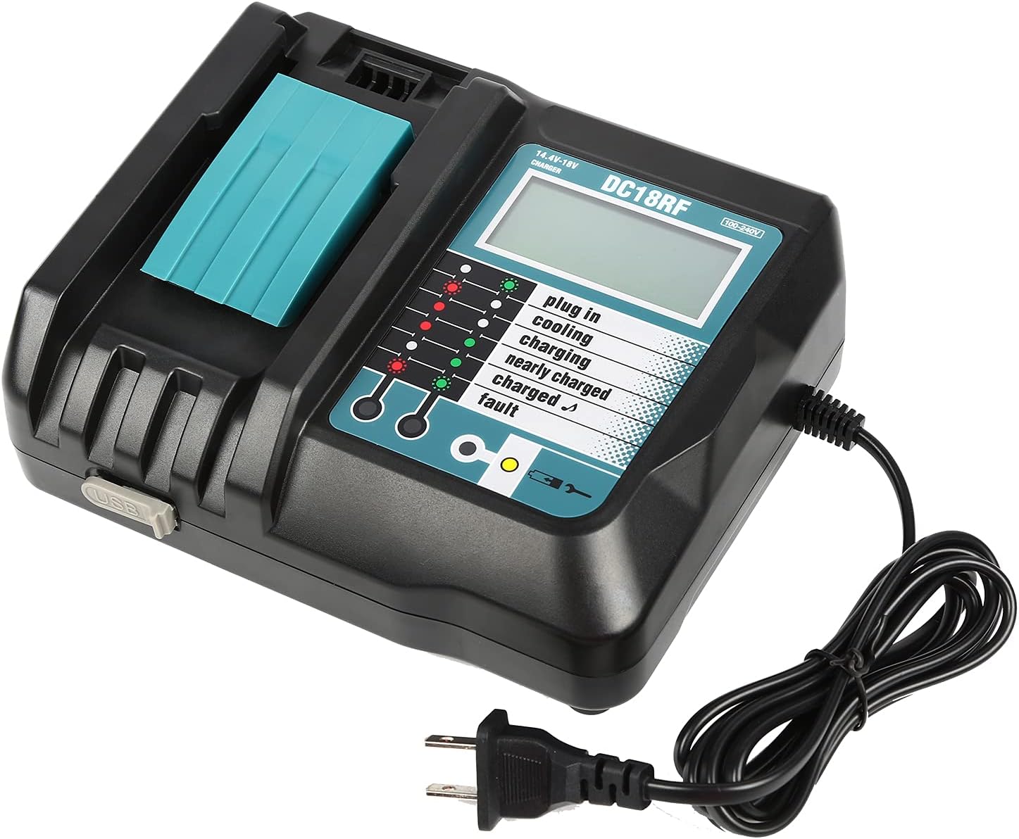DC18RF Charger Compatible with Makita 14.4V/18V Lithium-ion Battery,3.5A with USB Interface Charging for BL1815 BL1820 BL1830 BL1840B BL1850 BL1860 BL1450 Replacement Charger for DC18RC