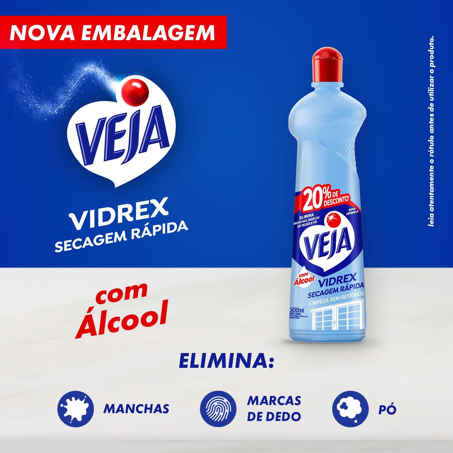 Veja Limpa Vidros Vidrex Tradicional - Fórmula de lavagem de vidro, 500ml