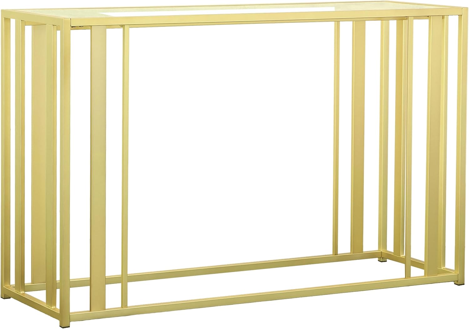 Coaster Home Furnishings Adri Glass Top Entryway Console Table with Geometric Metal Base, Modern Glass Sofa Table for Entryways and Living Rooms, Matte Brass