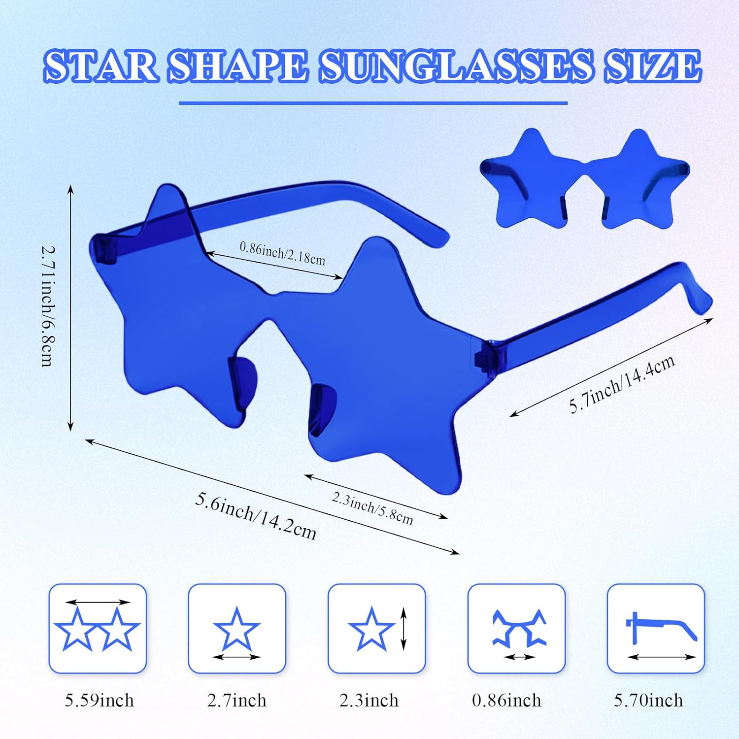 NACHLYNN 12 Pcs Rimless Star Shaped Sunglasses Dark Blue Transparent Sunglasses Pentagram Glasses for Party Favor Cosplay - Image 3