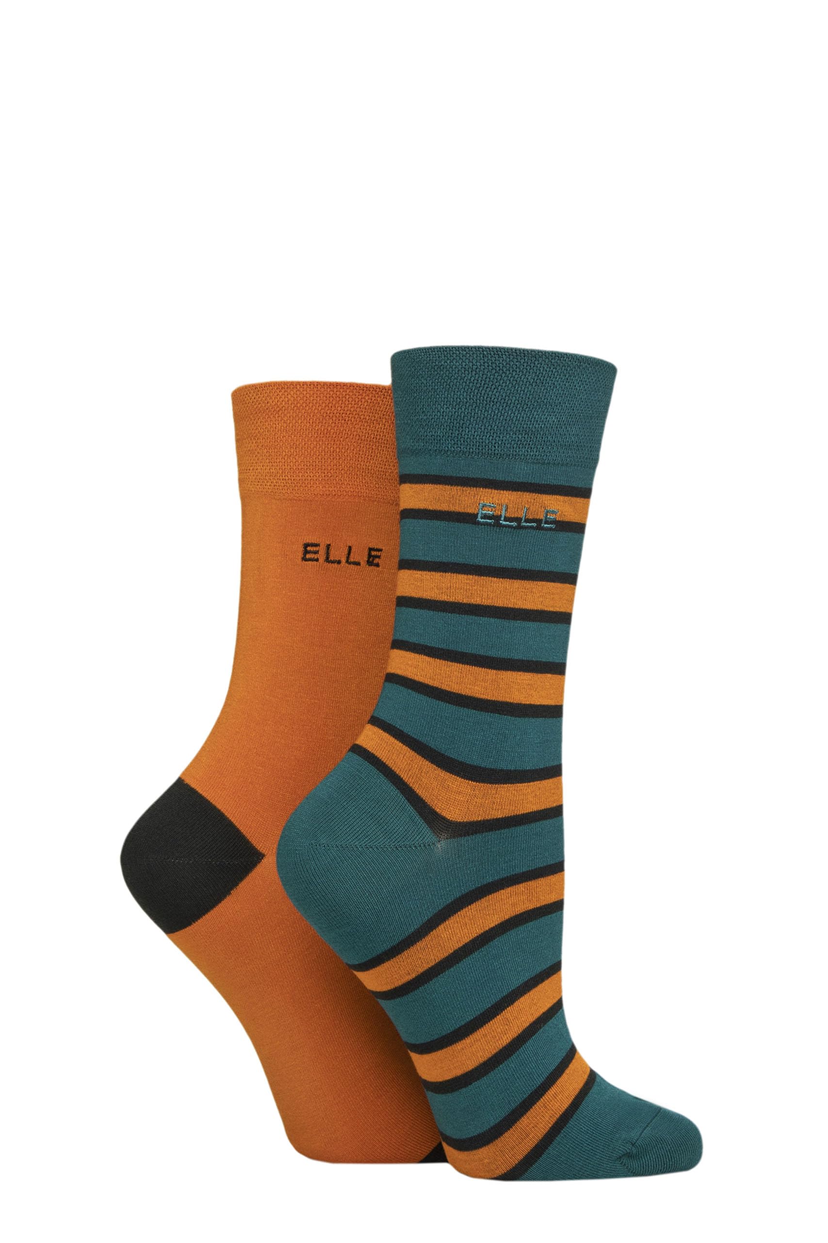 Elle Women's Marmalade Striped And Plain Soft, Cooling & Breathable Bamboo Socks In A Multipack Of 2 Pairs Size 4-8 Casual Wear (Uk, Numeric, 4, 8, Regular, Regular, )