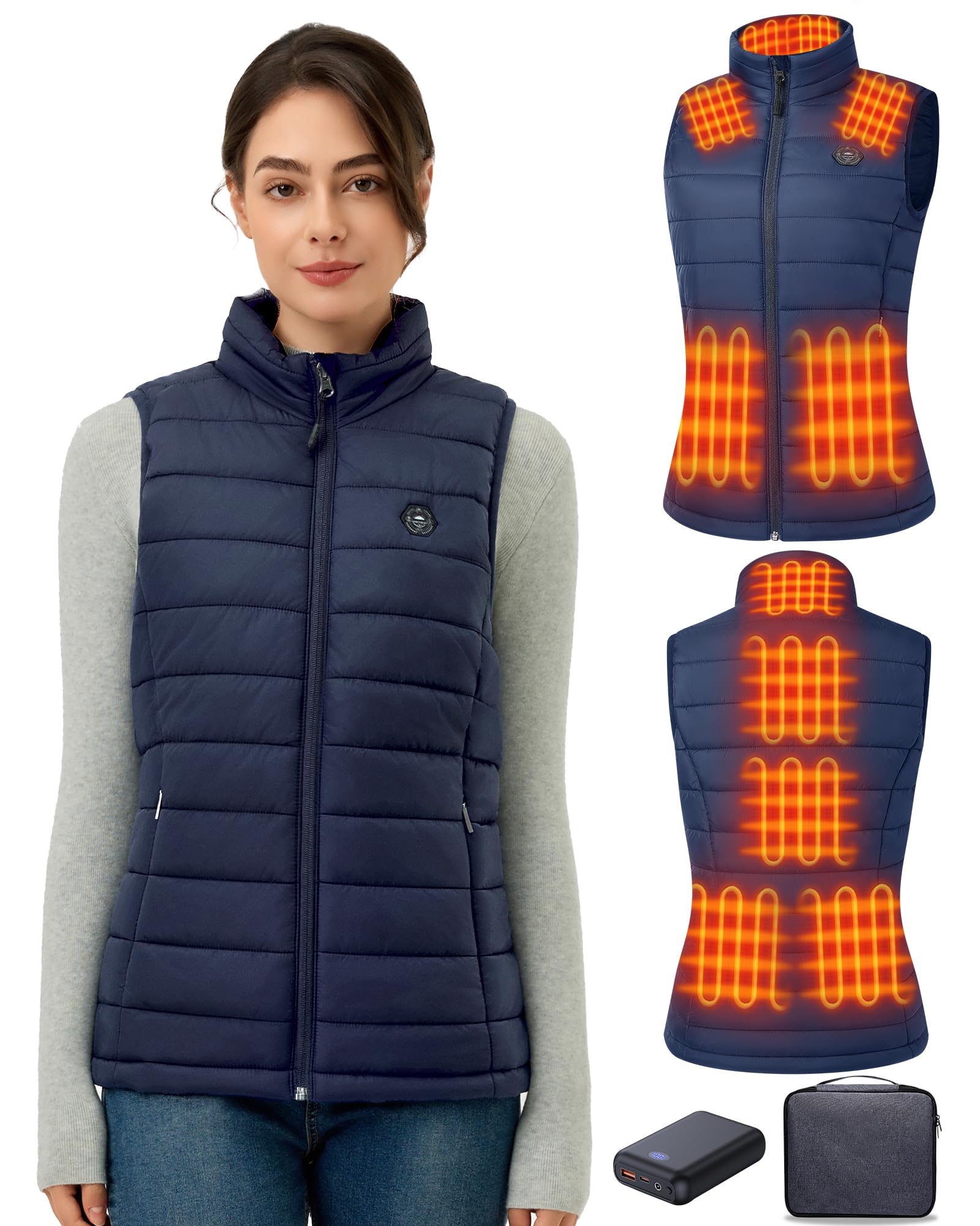 Women's Heated Vest with 16000 mAh Battery Pack Included, 9 Zones Smart Temp Control Ergonomics Heating System