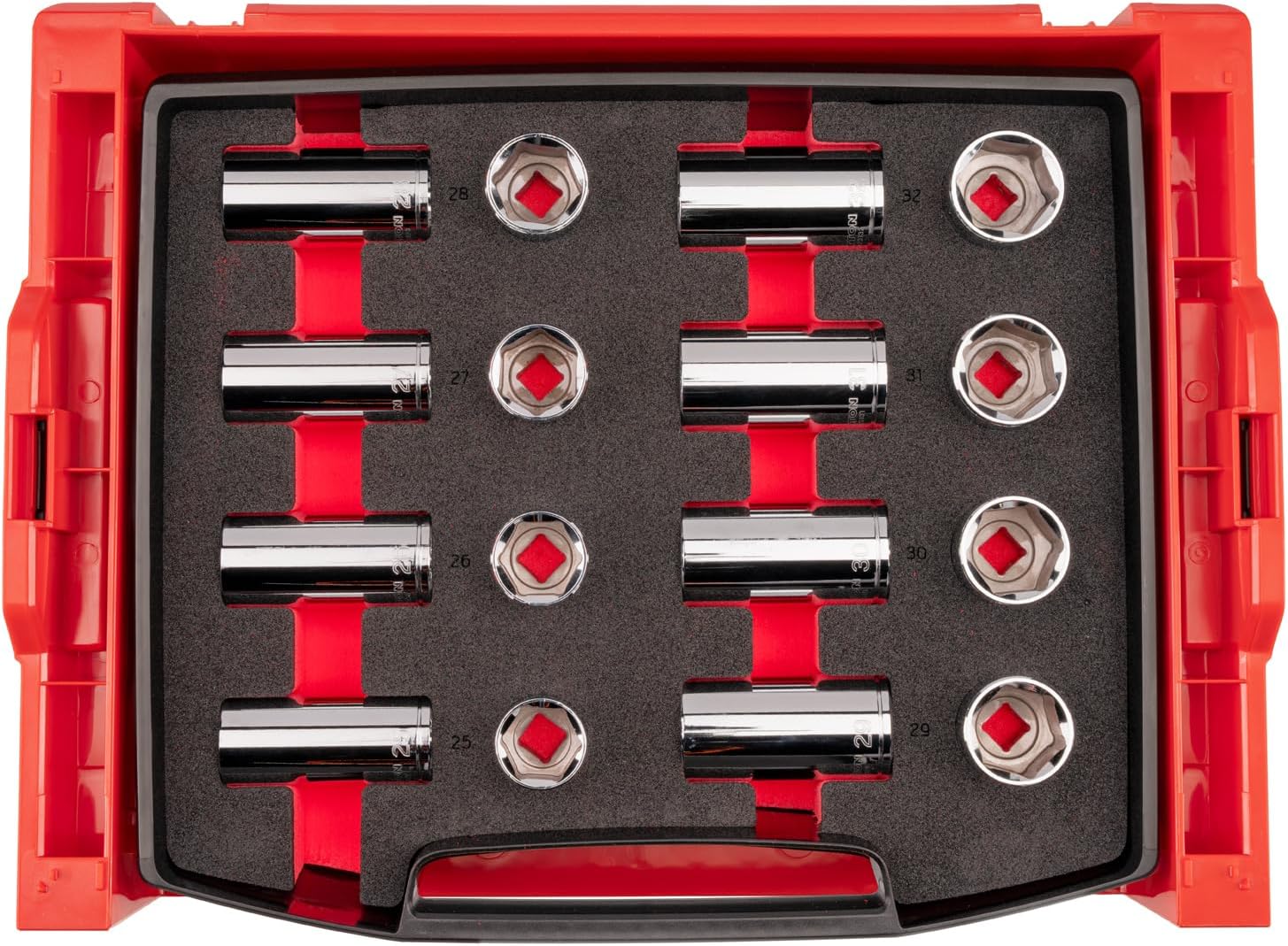TEKTON 1/2 Inch Drive Shallow and Deep 6-Point Socket Set with Open Top Drawer and Rack, 16-Piece (25-32 mm) | SHD92703
