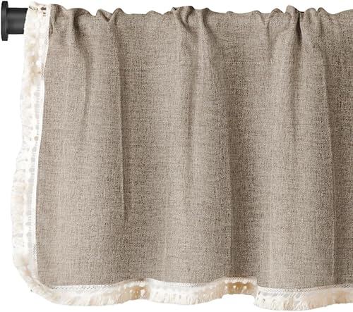 Paquete de 2 cenefas de arpillera para ventana, diseño bohemio de tela a cuadros con diseño de tendencias, cortinas decorativas forradas con