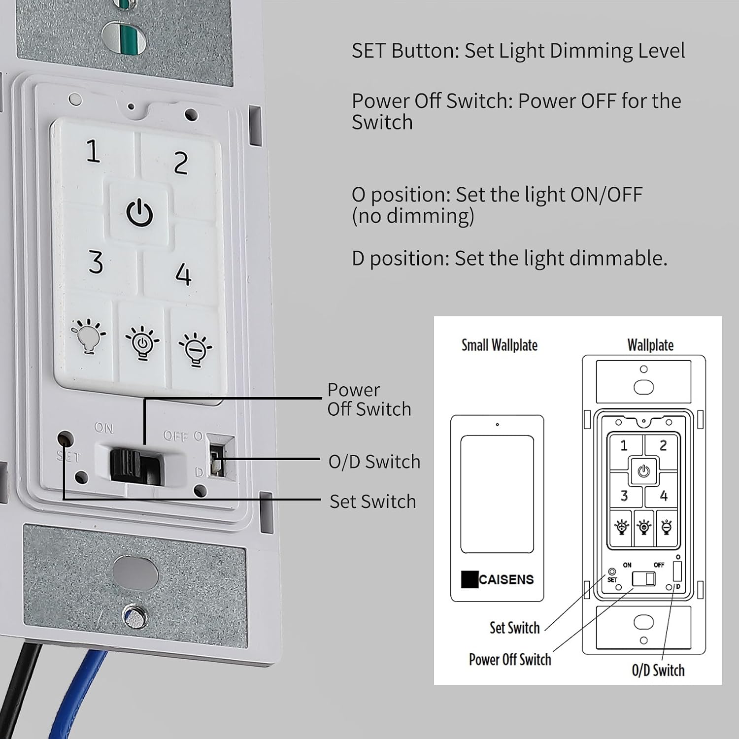 Universal Ceiling Fan Wall Control with Four Speed Switch and LED/Incandescent Light Dimmer, Ceiling Fan Wall Switch for Harbor Breeze, Lowes, Hunter, Honeywell, White