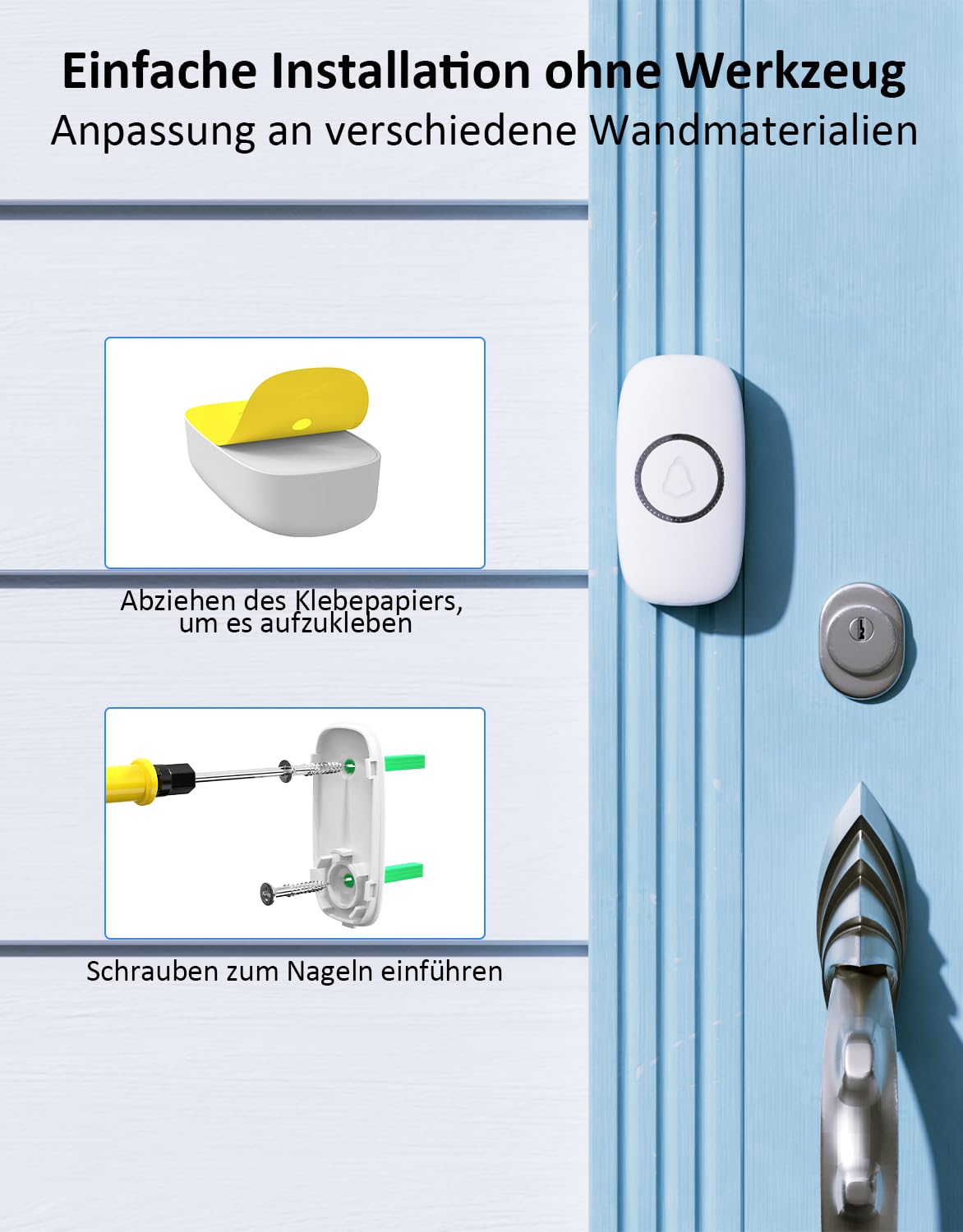 SECRUI Funkklingel Türklingel Set für Haustür, 3 Empfänger + 2 Sender, Funk Tür Klingel, Kabellos Doorbell mit 58 Melodien, 0-120dB 5 Lautstufen, LED-Licht, 300 m Reichweite, IP55 Wasserdicht, Weiß